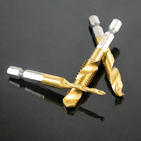6 Pack Combination Drill Tap Bit Set, Screw Tapping, M3*0.5 M4*0.7 M5*0.8 M6*1 M8*1.25 M10*1.5mm, Drilling Dia x Thread Pitch, 1/4“ Hex Shank, Drilling Threading in Soft Metal Wood Plastic in Saudi Arabia