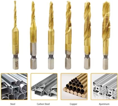 6 Pack Combination Drill Tap Bit Set, Screw Tapping, M3*0.5 M4*0.7 M5*0.8 M6*1 M8*1.25 M10*1.5mm, Drilling Dia x Thread Pitch, 1/4“ Hex Shank, Drilling Threading in Soft Metal Wood Plastic in Saudi Arabia