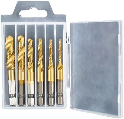 6 Pack Combination Drill Tap Bit Set, Screw Tapping, M3*0.5 M4*0.7 M5*0.8 M6*1 M8*1.25 M10*1.5mm, Drilling Dia x Thread Pitch, 1/4“ Hex Shank, Drilling Threading in Soft Metal Wood Plastic in Saudi Arabia
