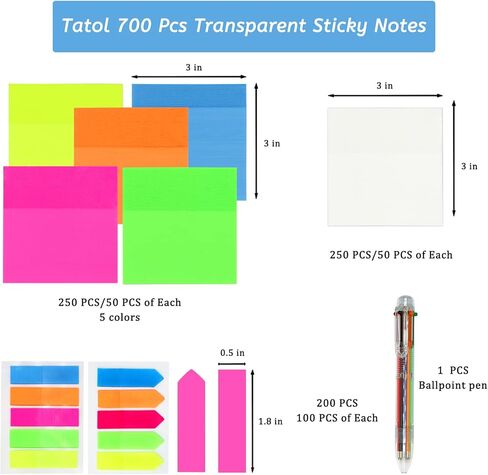 600 قطعة من الملاحظات اللاصقة الشفافة مجموعة ملاحظات لاصقة شفافة ذاتية اللصق مضادة للماء لمذكرة مخطط المكتب والمدرسة (3 × 3 بوصات) in Kuwait