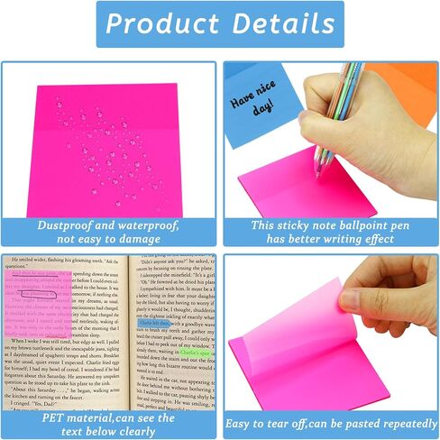 600 قطعة من الملاحظات اللاصقة الشفافة مجموعة ملاحظات لاصقة شفافة ذاتية اللصق مضادة للماء لمذكرة مخطط المكتب والمدرسة (3 × 3 بوصات) in Kuwait
