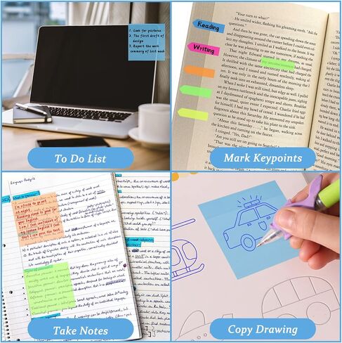 600 قطعة من الملاحظات اللاصقة الشفافة مجموعة ملاحظات لاصقة شفافة ذاتية اللصق مضادة للماء لمذكرة مخطط المكتب والمدرسة (3 × 3 بوصات) in Kuwait