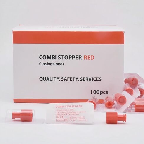 مخاريط إغلاق حمراء من Hynec Luer Stopper، 100 عبوة، أغطية قفل Luer معقمة من EO - مزيج من الوظيفة المزدوجة للموصلات الذكور/الإناث in Kuwait