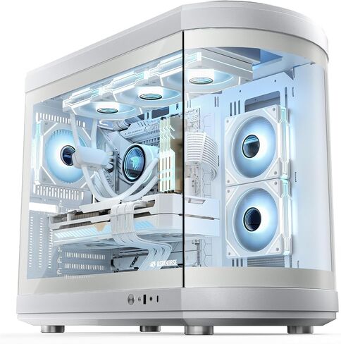 ASIAHORSE ATX PC CASE DUAL DUARY RAMBON 180 ° CULLE VIEL CASL GLASS GLASE PC مع منفذ TYPE-C ، ودعم المبرد 360 مم ، و RTX 40 متوافق ، وعالي تدفق الهواء المتوسط ​​ATX PC. in Kuwait