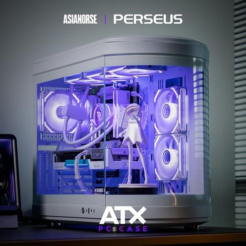ASIAHORSE ATX PC CASE DUAL DUARY RAMBON 180 ° CULLE VIEL CASL GLASS GLASE PC مع منفذ TYPE-C ، ودعم المبرد 360 مم ، و RTX 40 متوافق ، وعالي تدفق الهواء المتوسط ​​ATX PC. in Kuwait