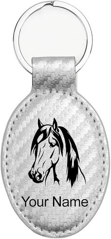 LaserGram Oval Keychain, Horse Head 1, Personalized Engraving Included (Rustic with Gold) in Kuwait