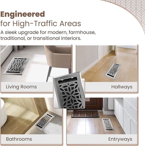 Floor Register 4x10 Vent Cover – 8 Pack – Heavy-Duty Steel, Rustproof & Walkable Grates, Easy Drop-in Install, Adjustable Air Supply Switch - Decorative Straight Line Design, Textured Black in Kuwait