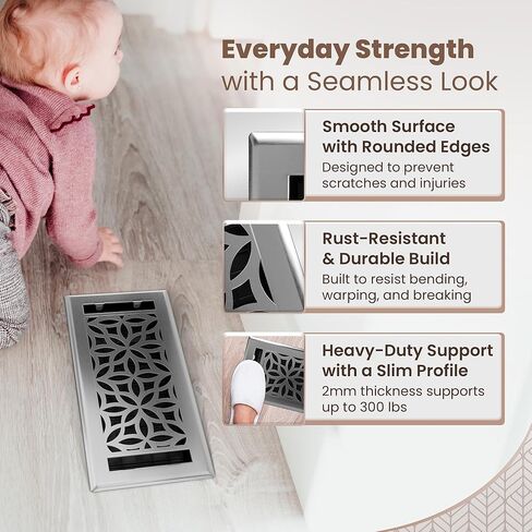 Floor Register 4x10 Vent Cover – 8 Pack – Heavy-Duty Steel, Rustproof & Walkable Grates, Easy Drop-in Install, Adjustable Air Supply Switch - Decorative Straight Line Design, Textured Black in Kuwait