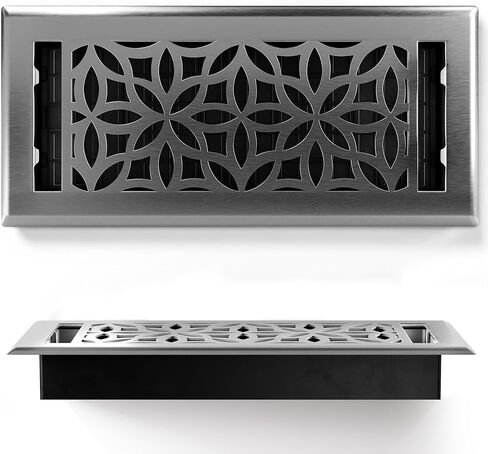 Floor Register 4x10 Vent Cover – 8 Pack – Heavy-Duty Steel, Rustproof & Walkable Grates, Easy Drop-in Install, Adjustable Air Supply Switch - Decorative Straight Line Design, Textured Black in Kuwait