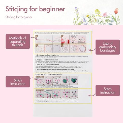 Embroidery Kit, 4 Sets Cross Stitch Kits for Beginners with Stamped Flower Pattern, Starter Kits for Adults Hand Craft Lover with Embroidery Hoop, Instructions and Threads in Kuwait