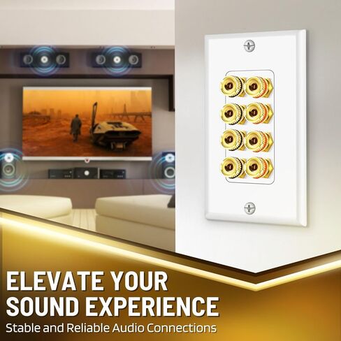 TNP 2 Pack Home Theater Speaker Wall Plate Outlet - 2 Speaker Sound Audio Distribution Panel Gold Plated Copper Banana Plug Binding Post Connector Insert Jack Coupler (2 Pair, Single Gang, White) in Saudi Arabia