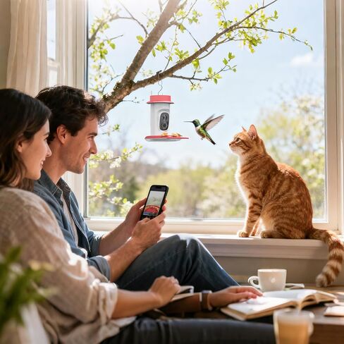 Hummingbird Feeder with Camera, AI Smart Identification Cloud Storage Function, Featuring Ant Moat Protection, Solar Power, Instant Notification, Automatic Bird Video Capture, and Motion Detection. in Kuwait