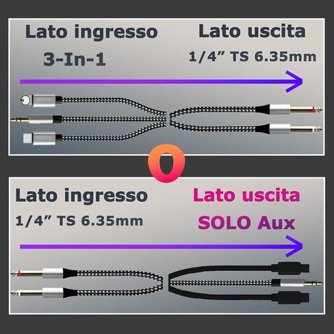 6.56ft MFI Lightning Lightning إلى 1/4 بوصة TRS كابل ، في غضون 1/4 إلى USB C ، 3.5 مم إلى 1/4 "، تشمل رقاقة DAC ، 3-in-1 Stereo 1/4 TRS كابل AMP (AMP سماعة الرأس ( Lightning متوافق in Kuwait