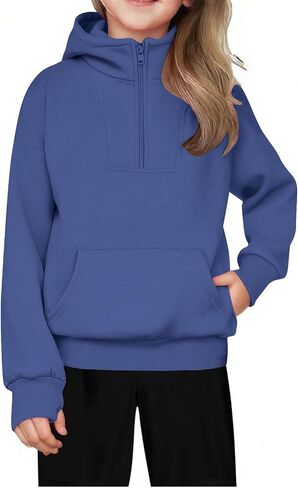 Girls Half Zip Hoodies Fleece Quarter Zip Pullover Sweatshirts Fall Clothes for Teen Girls Thumb Hole in Saudi Arabia