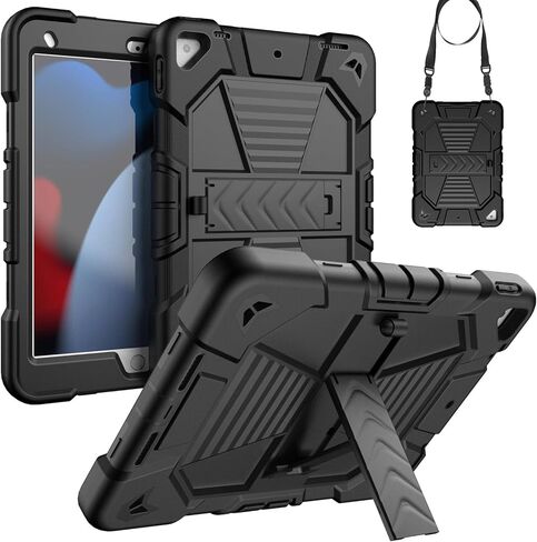 for iPad 9th/8th/7th Generation Case 10.2" Inch with Pen Holder, Handle Shoulder Strap,360 Rotating Stand Rugged Rugged Protective Case 10.2" Cover for iPad 9th/8th/7th Gen.(Black) in Kuwait