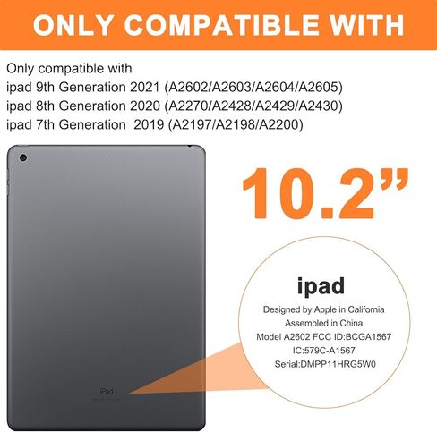 for iPad 9th/8th/7th Generation Case 10.2" Inch with Pen Holder, Handle Shoulder Strap,360 Rotating Stand Rugged Rugged Protective Case 10.2" Cover for iPad 9th/8th/7th Gen.(Black) in Kuwait