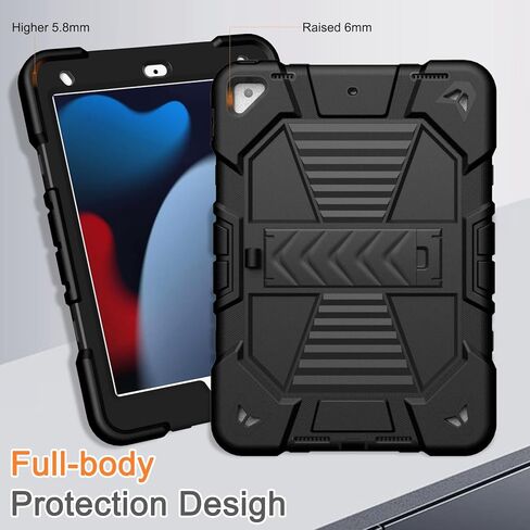 for iPad 9th/8th/7th Generation Case 10.2" Inch with Pen Holder, Handle Shoulder Strap,360 Rotating Stand Rugged Rugged Protective Case 10.2" Cover for iPad 9th/8th/7th Gen.(Black) in Kuwait