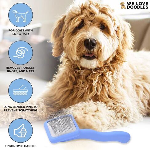 Large Slicker Brush & Slicker Brush Cleaner | Dog Doodle Brush for Grooming Pet Hair | Poodle Brush for Shedding | Long Haired Dogs | Goldendoodle Long Brush for Dogs (Large) [We Love Doodles] in Saudi Arabia