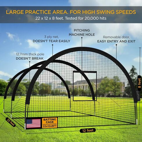 Baseball Batting Cage Net Batting Cages for Backyard Portable Pop Up Cage for Baseball and Softball with Pitching Machine Hole and Detachable Door (22ftx12ftx8ft) in Saudi Arabia