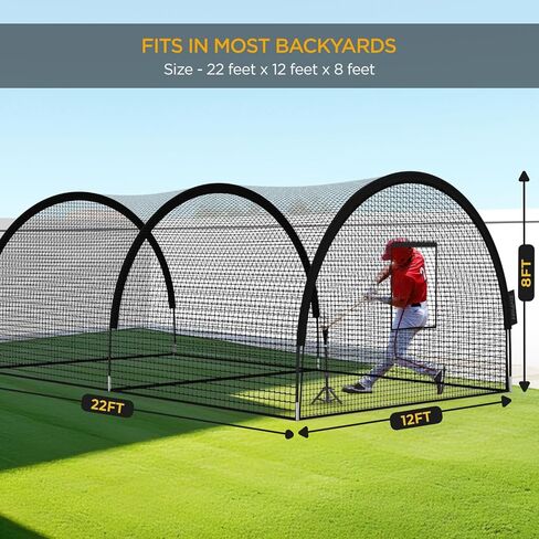 Baseball Batting Cage Net Batting Cages for Backyard Portable Pop Up Cage for Baseball and Softball with Pitching Machine Hole and Detachable Door (22ftx12ftx8ft) in Saudi Arabia
