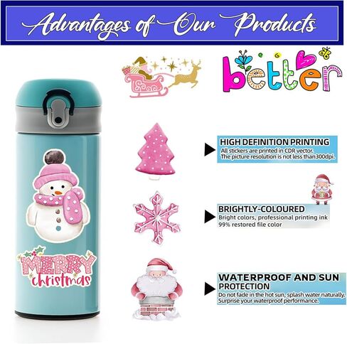 ملصقات عيد الميلاد، 50 حزمة لا توجد نسخ مكررة 4-8 بوصة ملصقات عيد الميلاد للأطفال، ملصقات موضوع عيد الميلاد الفينيل ملصقات حفلات العطلات المقاومة للماء للكمبيوتر والأمتعة والحرف اليدوية والقرطاسية والبطاقات وبطاقات الهدايا in Kuwait