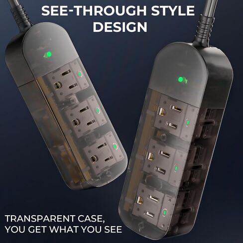 Outdoor Power Strip Weatherproof, Surge Protector with 3 Wide Outlets, 1875W/15A Overload Protection Switch,6FT Flat Plug Multi-Plug Outdoor Extension Cord for Indoor Outdoor, UL FCC Listed in Saudi Arabia