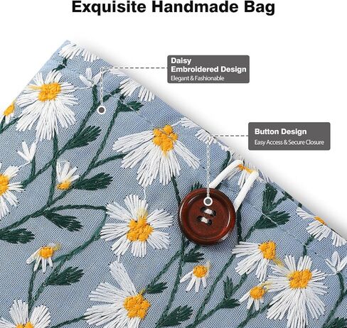 MoKo 6-7" Embroidered Daisy Padded eReader Sleeve Tablet Bag Pouch for eReader Paperwhite 11th/10th Gen, 7" eReader Colorsoft Signature Edition 2024, Voyage/Kobo eReader, Beige. in Kuwait