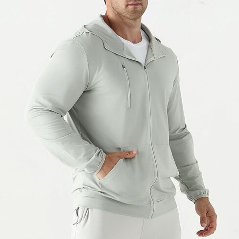Mens Lightweight Running Jackets,UPF 50+ Workout Windbreaker Zip Up Hoodie Men with Pocket in Saudi Arabia