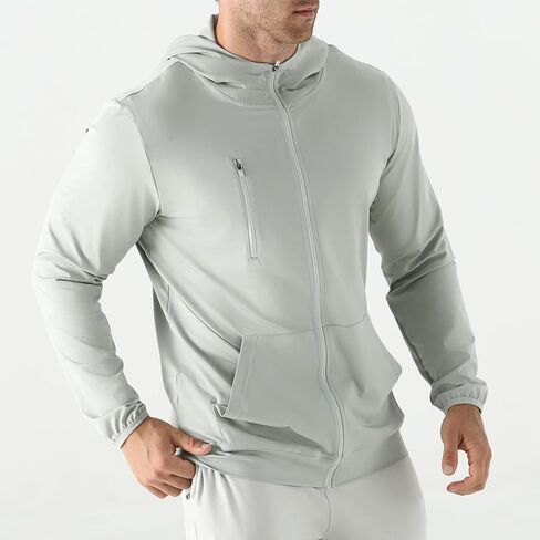 Mens Lightweight Running Jackets,UPF 50+ Workout Windbreaker Zip Up Hoodie Men with Pocket in Saudi Arabia