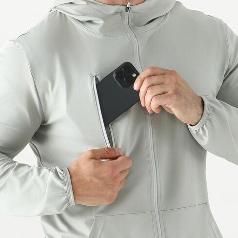 Mens Lightweight Running Jackets,UPF 50+ Workout Windbreaker Zip Up Hoodie Men with Pocket in Saudi Arabia