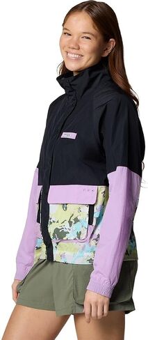 Columbia, PFG Open Water Windbreaker - Women's, Black/Hydrangea/Spring Yellow Wldblms, M in Saudi Arabia