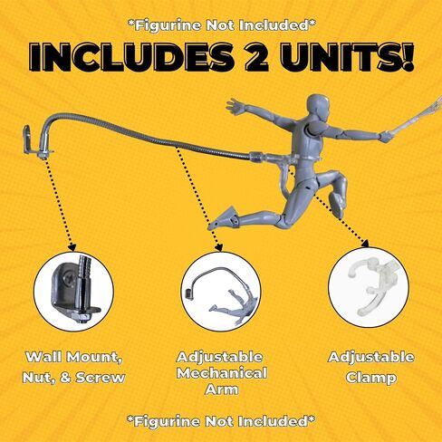 عمل رقم عرض الجدار | عرض Flying Action Figure | ذراع دعم معدني قابل للتعديل | موقف مخفي | مصنوعة لمدة 6 بوصة أعجوبة الأساطير | حامل واضح | أظهر لمقتنيات الطيران الخاصة بك in Kuwait