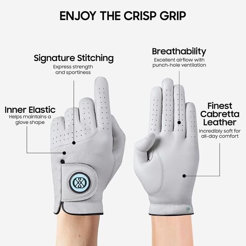 CLAPLEY Men's Golf Gloves, Luxurious Cabretta Leather, Breathable Design, Good Elasticity, and Signature Ball Marker in Kuwait