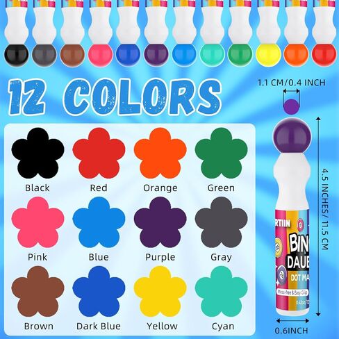Crtiin 48 Pcs Bingo Dauber Dot Markers Bulk, 0.5 oz, 12 Colors in Saudi Arabia
