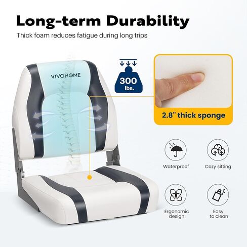 مقاعد القارب ذات الظهر المنخفض القابلة للطي من VIVOHOME مكونة من قطعتين، كراسي كابتن القارب المقاومة للماء، تتضمن 4 براغي تثبيت، أبيض ورمادي in Kuwait