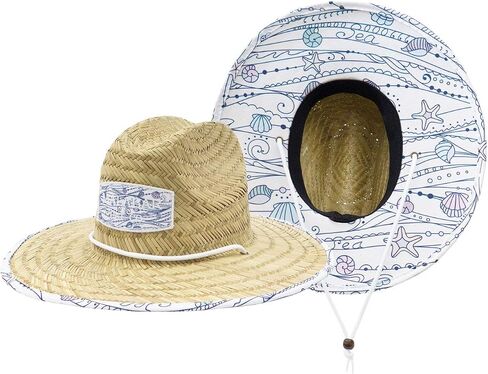 Sharks Fabric Pattern Print Straw Kids Girls Sunhat, Ages 3+, Lifeguard Hat, Beach, Swim, Cruise, Paddle Board, Boat, Fishing, Fits All, Malabar Hat in Kuwait