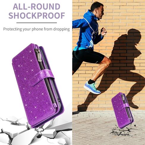 Asuwish Phone Case for Motorola Moto Edge 2021/MotoEdge 5G UW 2021 Wallet Cell Cover with Tempered Glass Screen Protector Strap Bling Glitter Zipper Flip Credit Card Holder XT2141-1 Women Rose Gold in Saudi Arabia