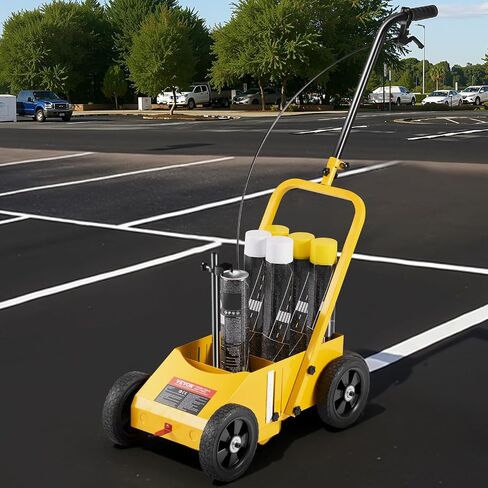 آلة وضع علامات الخط الشريطي VEVOR، 24 × 13 × 35.4 بوصة، 4 عجلات، آلة خط الشريط شديدة التحمل مع عرض قابل للتعديل 2-4 بوصة، تجعل خط الحافة واضحًا للطرق، مواقف السيارات، المجال الرياضي، أصفر in Saudi Arabia