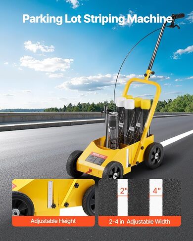 آلة وضع علامات الخط الشريطي VEVOR، 24 × 13 × 35.4 بوصة، 4 عجلات، آلة خط الشريط شديدة التحمل مع عرض قابل للتعديل 2-4 بوصة، تجعل خط الحافة واضحًا للطرق، مواقف السيارات، المجال الرياضي، أصفر in Saudi Arabia