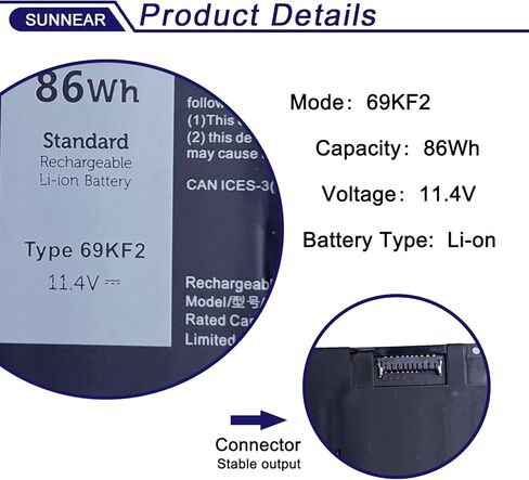 69KF2 86WH استبدال البطارية لـ Dell XPS 15 9500 9510 9520 G15 5510 5511 5515 5520 5521 Precision 5550 5560 5570 G5 G7 G16 P872 P87F in Kuwait