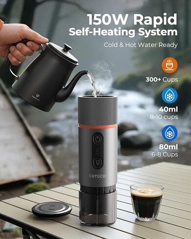 Portable Espresso Coffee Maker, Travel Coffee Maker for Camping, 20 Bar Self‑Heating Rechargeable with USB-C, with NS Capsule for Car/Travel/Camping in Kuwait