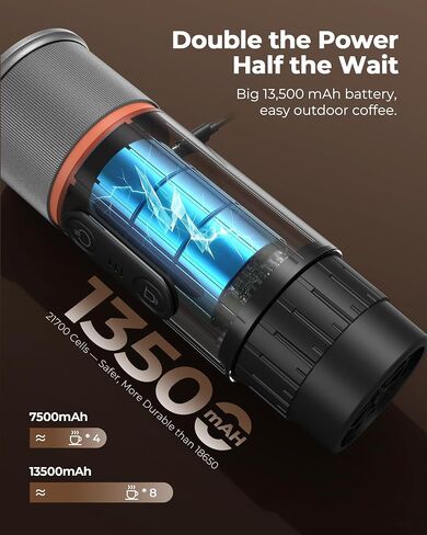 Portable Espresso Coffee Maker, Travel Coffee Maker for Camping, 20 Bar Self‑Heating Rechargeable with USB-C, with NS Capsule for Car/Travel/Camping in Kuwait