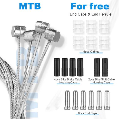 6 Pcs Premium Bike Cable Kits -4 Pcs Bicycle Brake Cable and 2 Pcs Bike Shifter Cable. Professional Bicycle Parts For MTB, 18 Pcs End Caps,Tubes and O-rings. in Saudi Arabia
