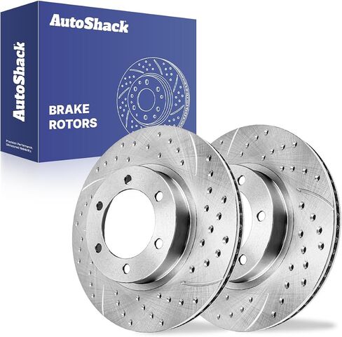 Autoshack Black Hat حفر ودوارات فرامل متداول من طقم البديل الأمامي للفرامل الأمامية لعام 2003-2009 Toyota 4runner 2005-2023 Tacoma 2007-2014 FJ Cruiser 2.7L 3.5L 4.7L 4.7L V6 V8 4WD RWD PR41329LR in Kuwait