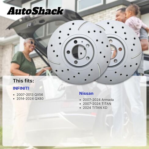 Autoshack Black Hat Practed and Slotted Brake Rotors Brake Brake Rotor Kit For 2007-2015 2017-2024 NISSAN TITAN ARMADA 2024 TITAN XD 2007-2013 Infiniti QX56 2014-2024 QX80 V8 RWD PR41508LR in Kuwait