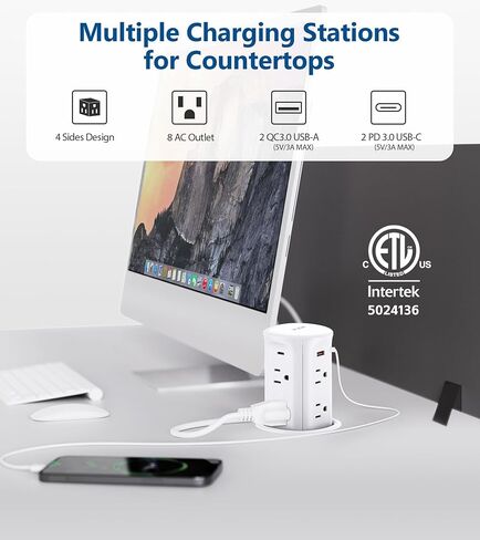 Pop up Outlet for Countertop,PD 20W USB C Fast Charging,3.15" Desk Grommet Power Station,4 Outlets,4-USB, Kitchen Island Pop Up Electrical Outlet, Office Recessed Power Supply,6ft Cord, Black in Kuwait