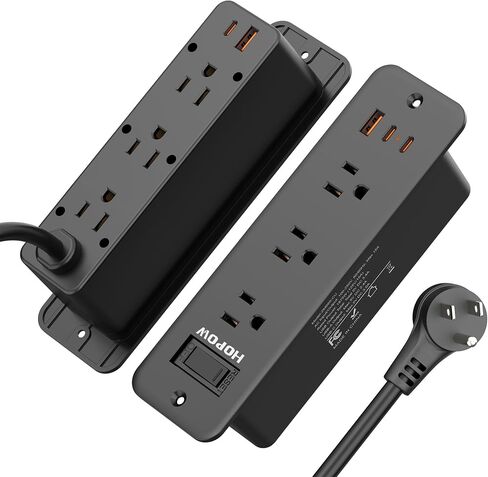 Recessed Power Strip with 6 Outlets 5 USB Ports (3 USB C), Furniture Flush Mount Desk Outlet, 5 ft Flat Plug Extension Cord, Desktop Charging Station for Nightstand, Side Table, White in Saudi Arabia