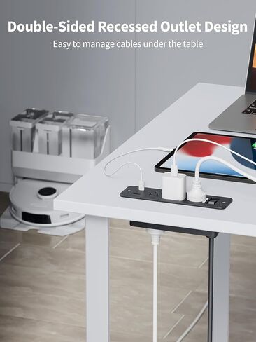 Recessed Power Strip with 6 Outlets 5 USB Ports (3 USB C), Furniture Flush Mount Desk Outlet, 5 ft Flat Plug Extension Cord, Desktop Charging Station for Nightstand, Side Table, White in Saudi Arabia