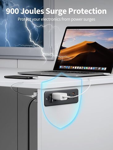 Recessed Power Strip with 6 Outlets 5 USB Ports (3 USB C), Furniture Flush Mount Desk Outlet, 5 ft Flat Plug Extension Cord, Desktop Charging Station for Nightstand, Side Table, White in Saudi Arabia
