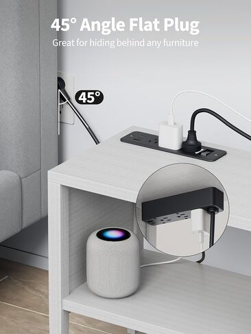 Recessed Power Strip with 6 Outlets 5 USB Ports (3 USB C), Furniture Flush Mount Desk Outlet, 5 ft Flat Plug Extension Cord, Desktop Charging Station for Nightstand, Side Table, White in Saudi Arabia